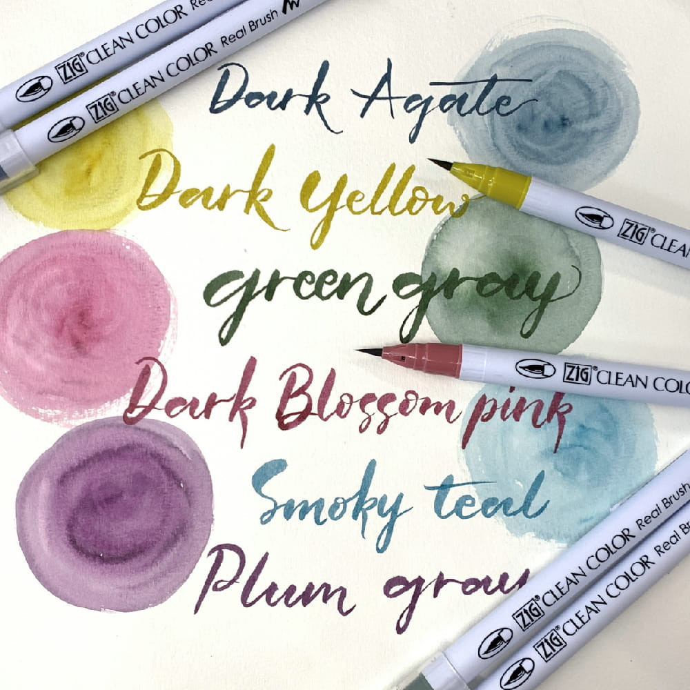 Set of Zig Clean Color Real Brush Pen - Kuretake - Smoky, 6 pcs.