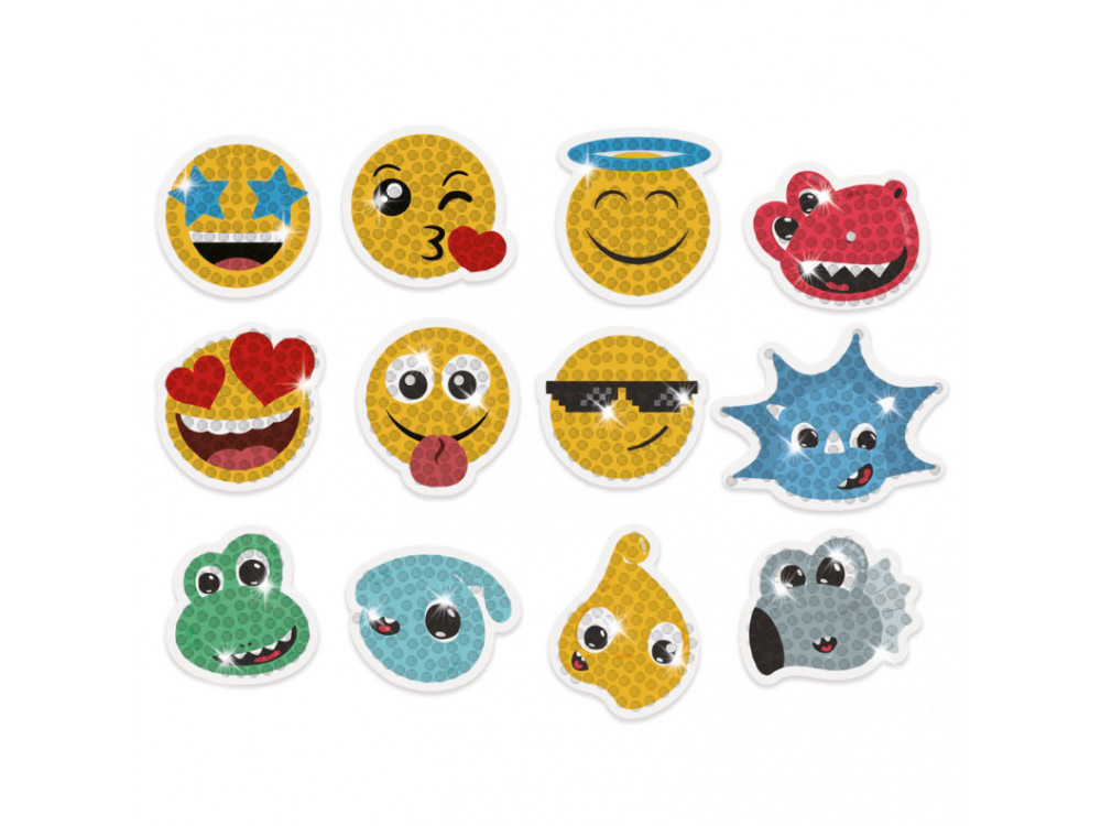 Diamond embroidery stickers, Emoticons and dinosaurs - DpCraft - 12 pcs.