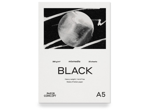 Blok uniwersalny Mix Media Black - PaperConcept - smooth A5 280 g 25 ark.