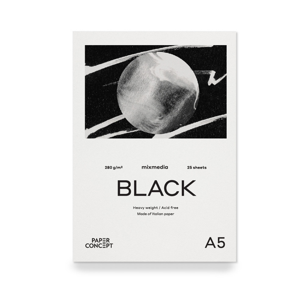 Mix Media Black paper pad - PaperConcept - smooth, A5, 280 g, 25 sheets
