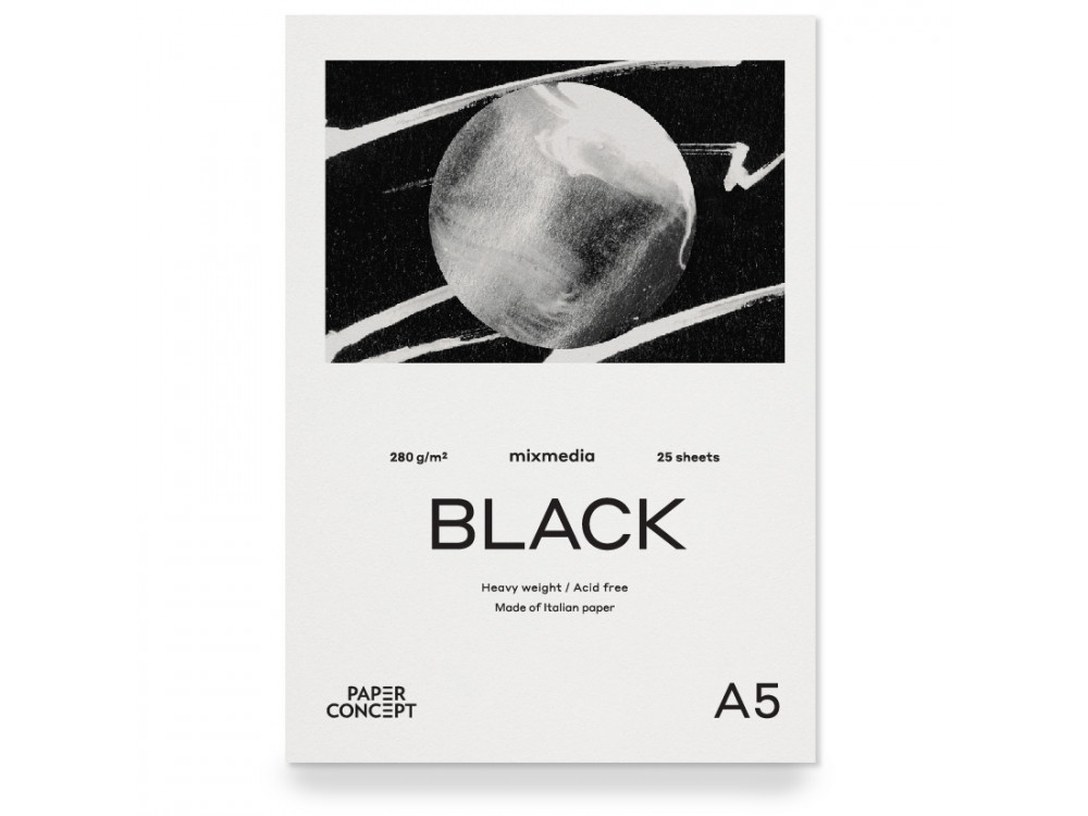 Blok uniwersalny Mix Media Black - PaperConcept - smooth, A5, 280 g, 25 ark.