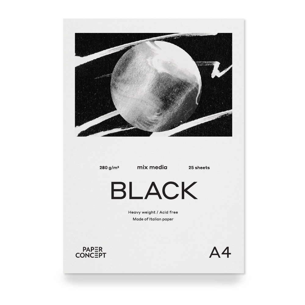 Mix Media Black paper pad - PaperConcept - smooth, A4, 280 g, 25 sheets