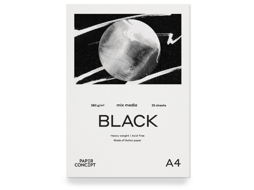 Blok uniwersalny Mix Media Black - PaperConcept - smooth, A4, 280 g, 25 ark.