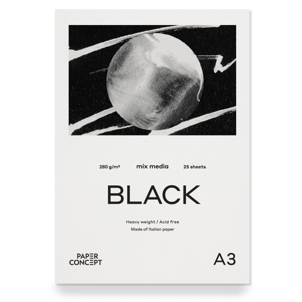 Mix Media Black paper pad - PaperConcept - smooth, A3, 280 g, 25 sheets
