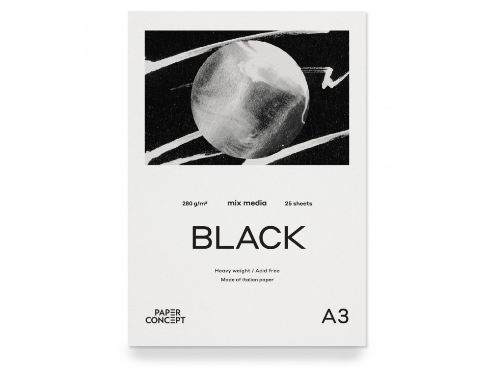 Blok uniwersalny Mix Media Black - PaperConcept - smooth, A3, 280 g, 25 ark.