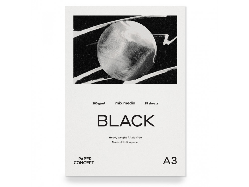 Mix Media Black paper pad - PaperConcept - smooth, A3, 280 g, 25 sheets