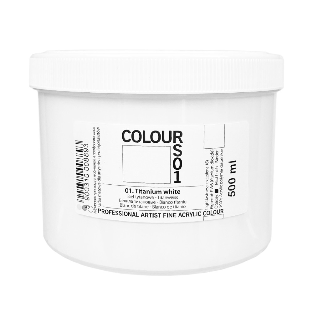 Acrylic paint Colours - Renesans - 01, Titanium White, 500 ml