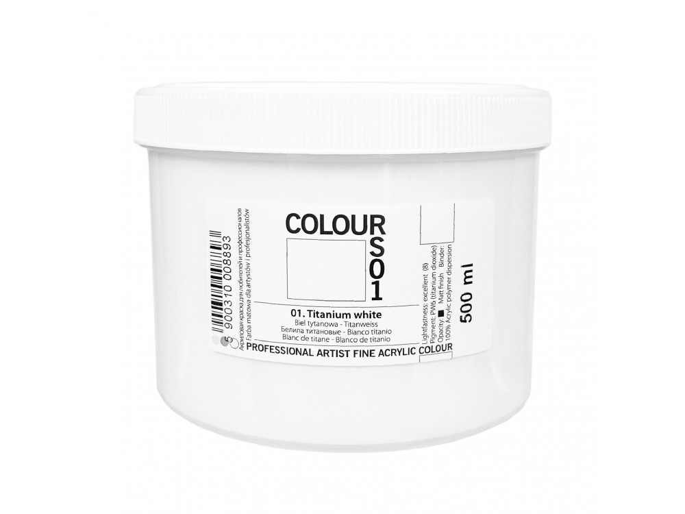 Acrylic paint Colours - Renesans - 01, Titanium White, 500 ml