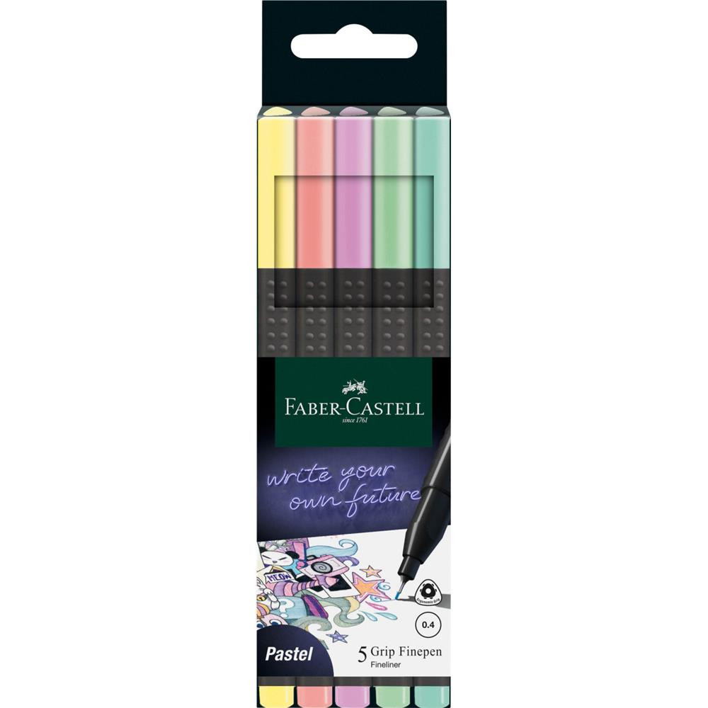 Set od Finepen Grip fineliners - Faber-Castell - pastel, 5 colors
