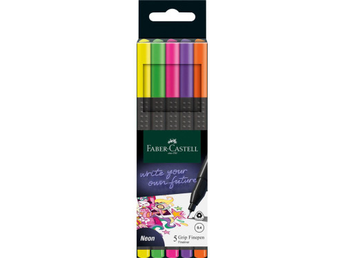 Zestaw cienkopisów Grip Finepen - Faber-Castell - neonowe, 5 kolorów