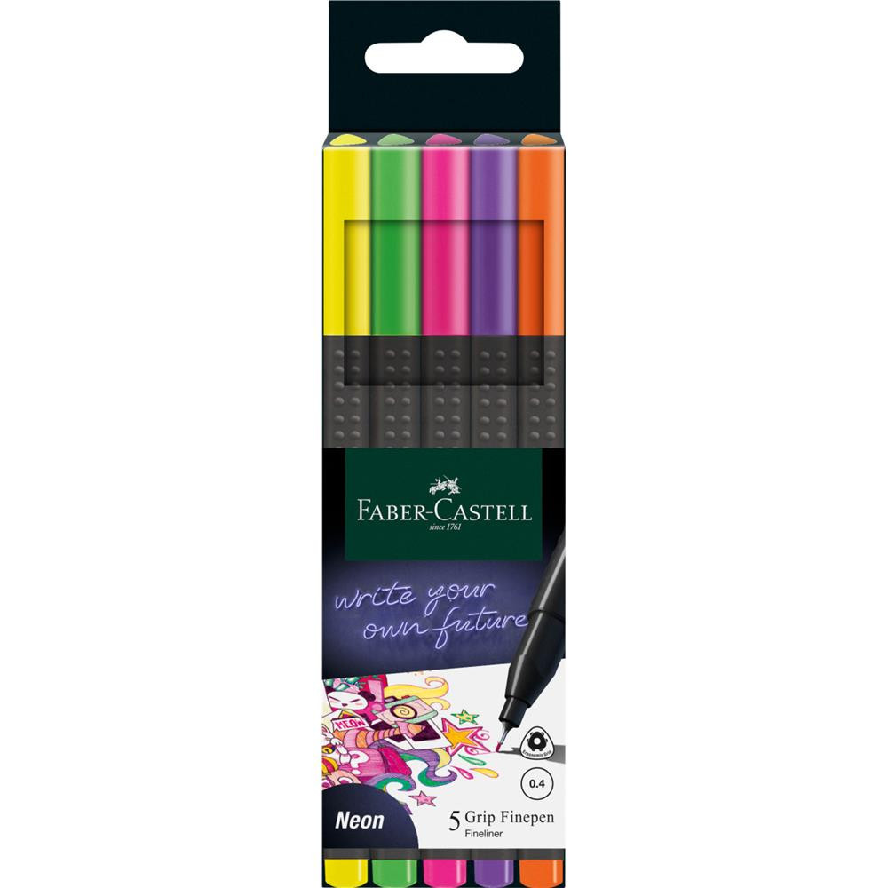 Set od Finepen Grip fineliners - Faber-Castell - neon, 5 colors