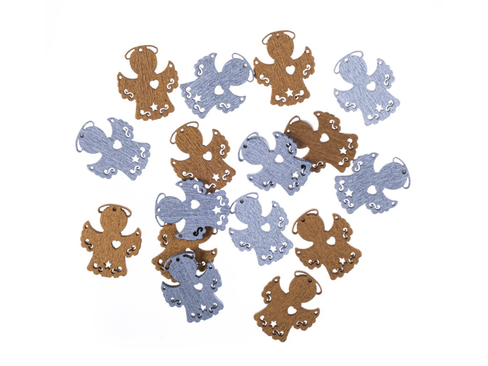 Self-adhesive wooden Angels - DpCraft - silver and gold, 16 pcs.