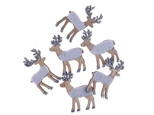Self-adhesive wooden Deers with fur and glitter - DpCraft - 6 pcs.