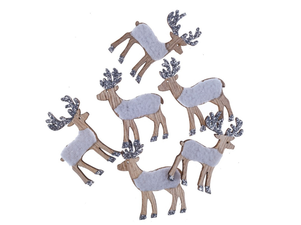 Self-adhesive wooden Deers with fur and glitter - DpCraft - 6 pcs.
