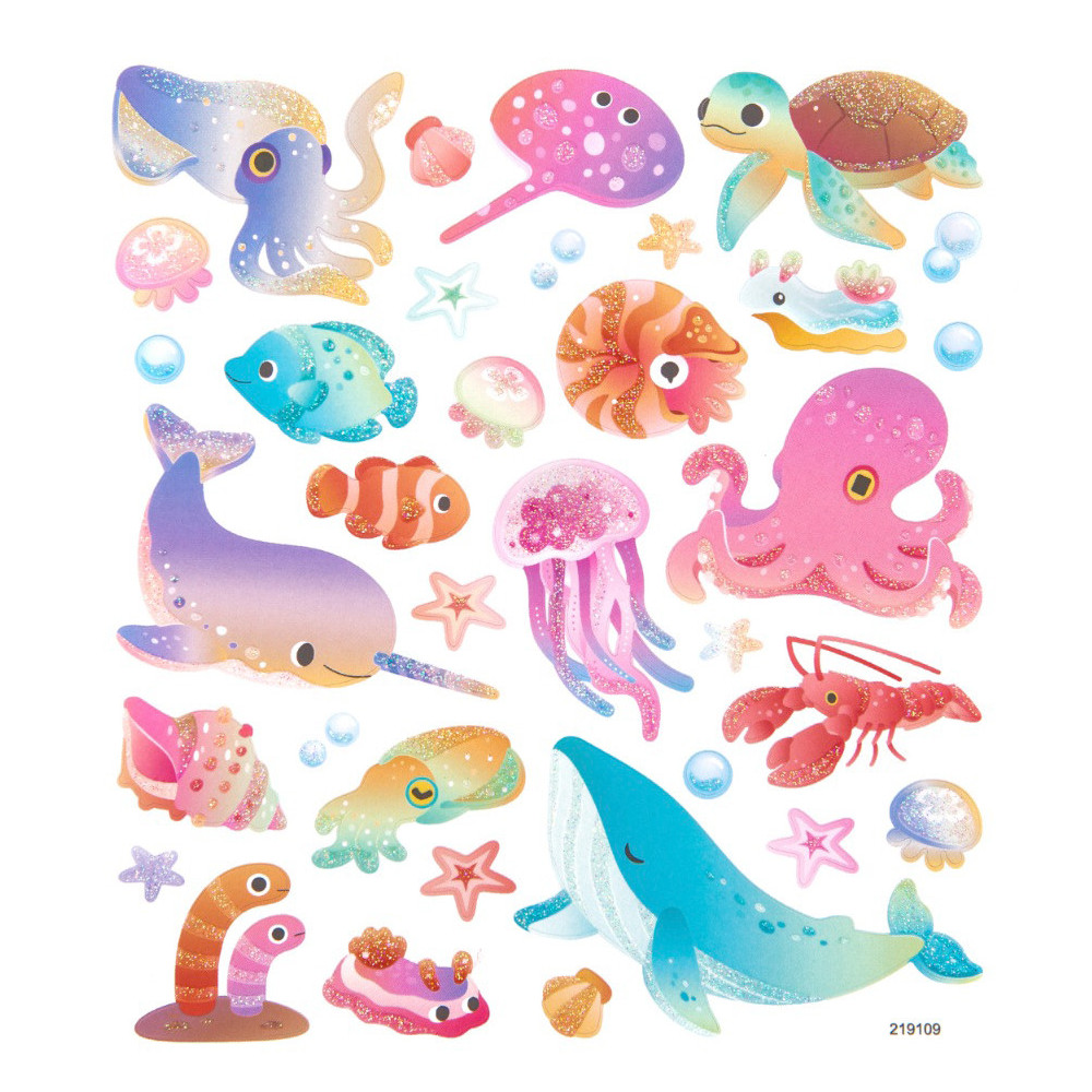 Stickers with glitter, Sea animals - DpCraft - 34 pcs.