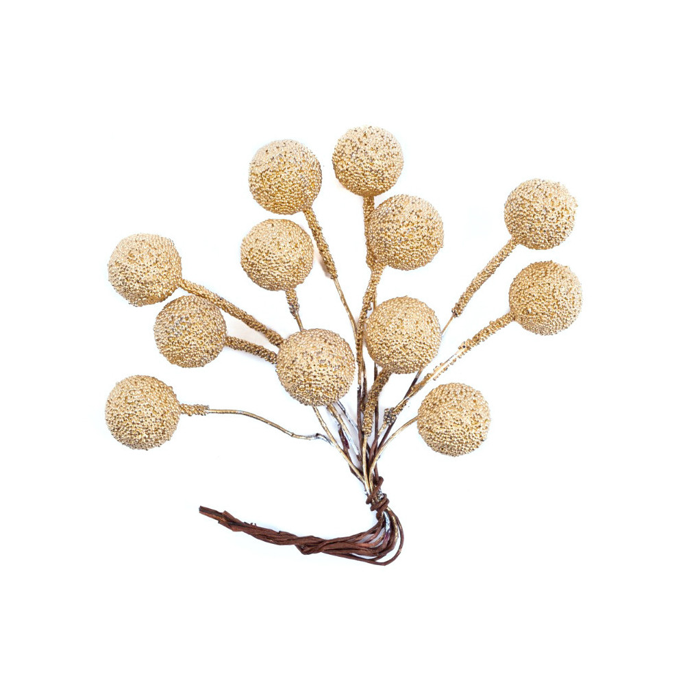 Berries on wires - DpCraft - gold, 10 cm, 12 pcs.