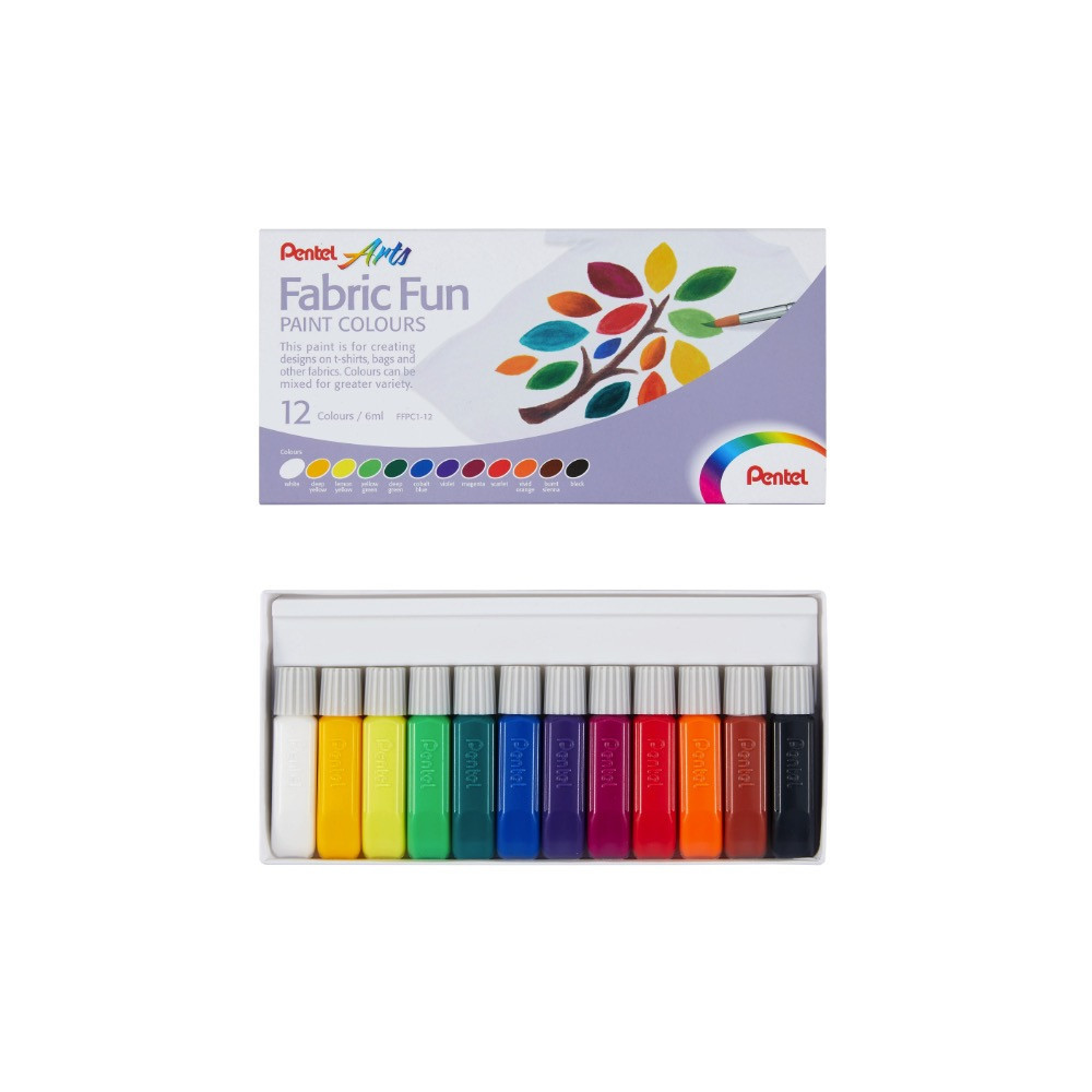 Set of paints for fabrics Fabric Fun - Pentel - 12 colors x 6 ml