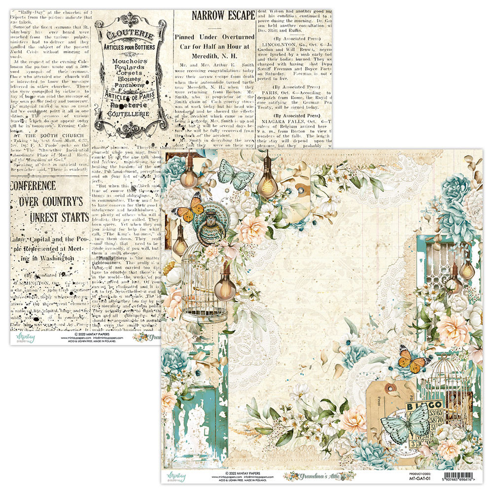 Scrapbooking paper 30,5 x 30,5 cm - Mintay - Grandma's Attic 01