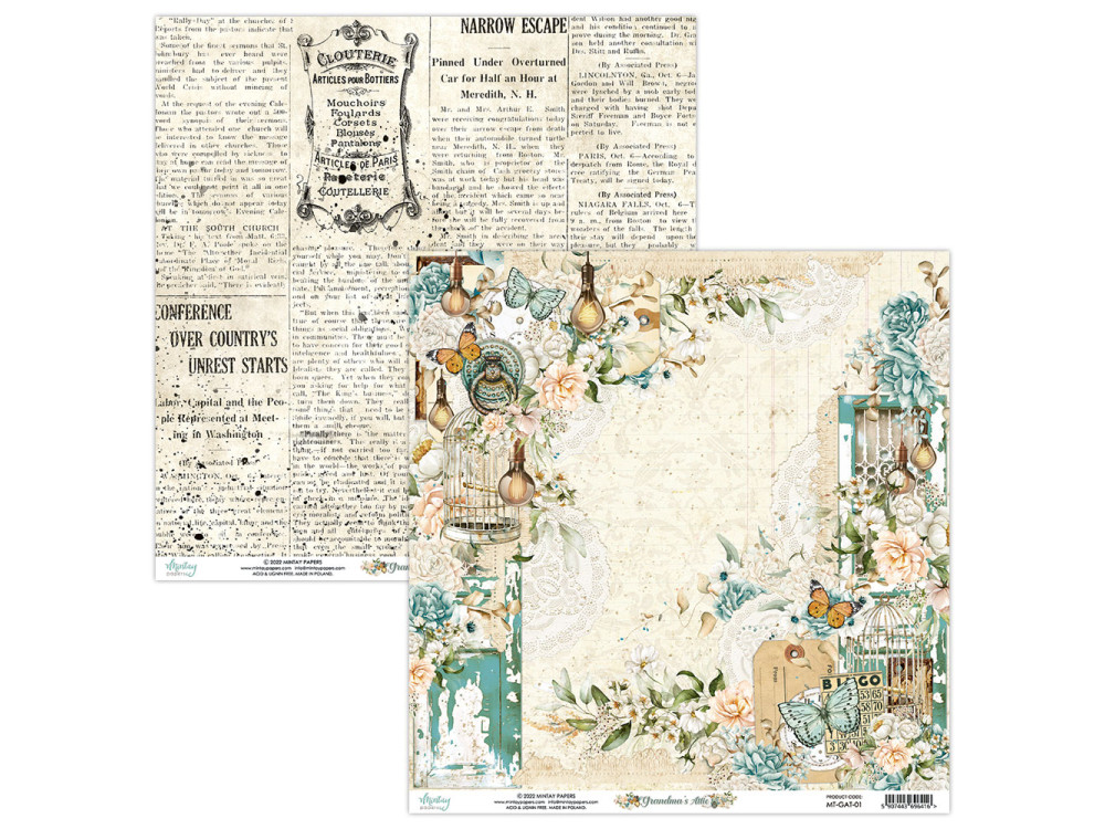 Papier do scrapbookingu 30,5 x 30,5 cm - Mintay - Grandma's Attic 01