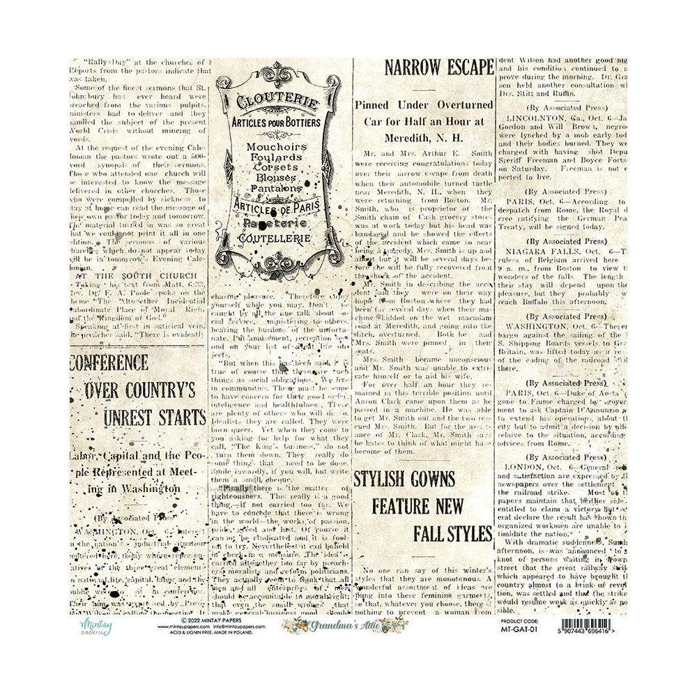Scrapbooking paper 30,5 x 30,5 cm - Mintay - Grandma's Attic 01