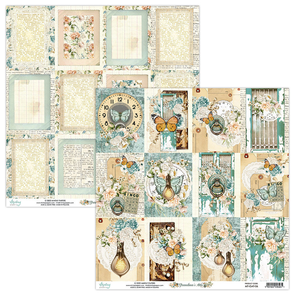 Zestaw papierów do scrapbookingu 15,2 x 15,2 cm - Mintay - Grandma's Attic