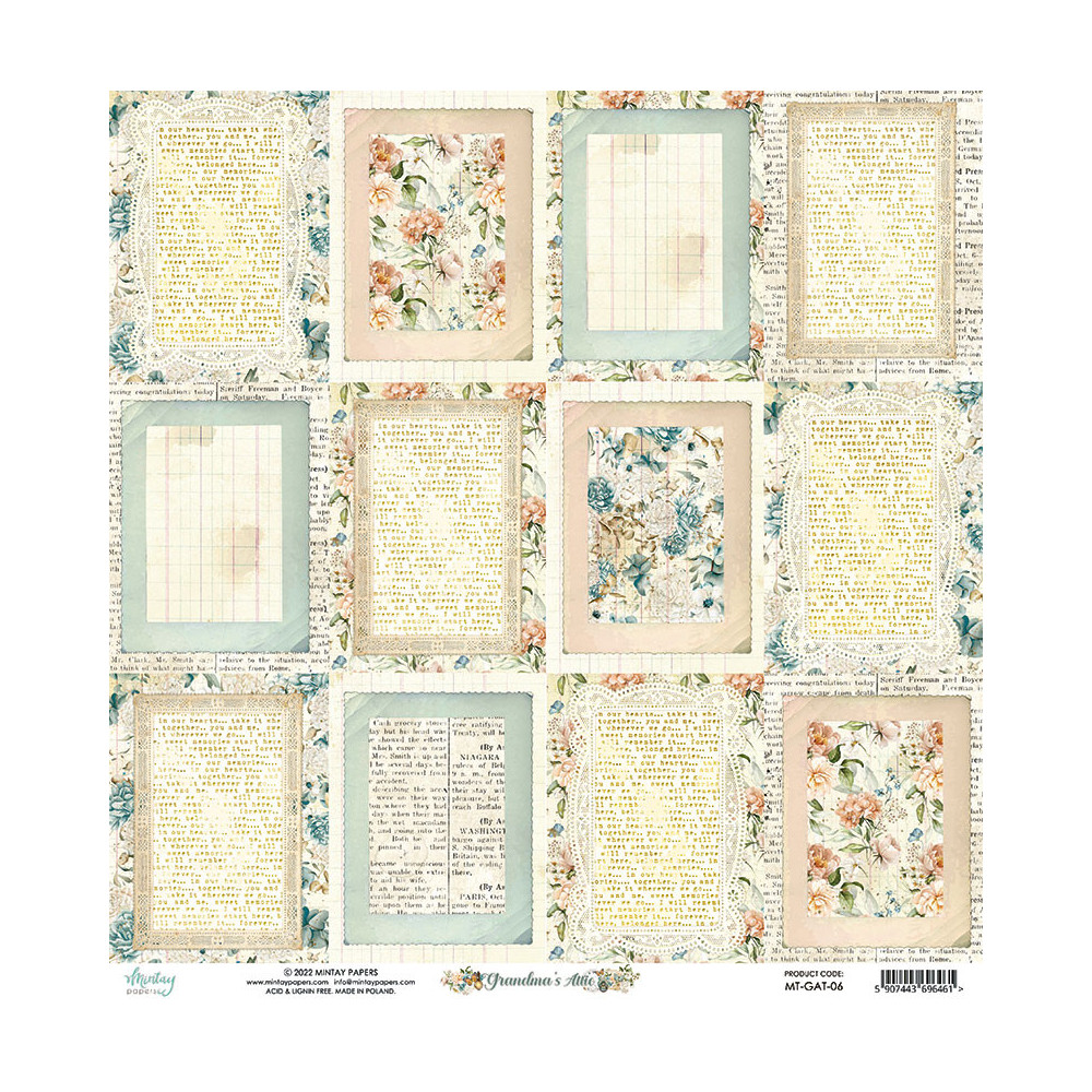 Zestaw papierów do scrapbookingu 15,2 x 15,2 cm - Mintay - Grandma's Attic