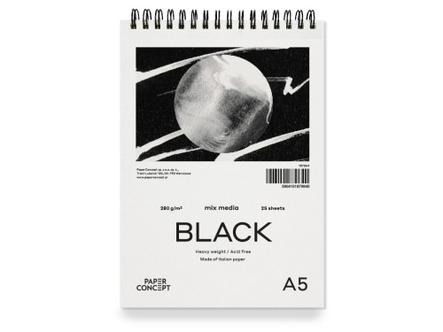 Mix Media Black spiral paper pad - PaperConcept - smooth A5 280 g 25 sheets