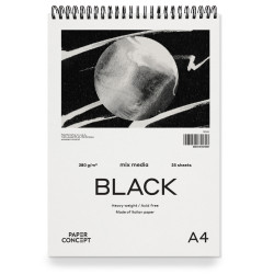 Mix Media Black spiral paper pad - PaperConcept - smooth, A4, 280 g, 25 sheets