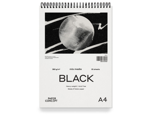 Mix Media Black spiral paper pad - PaperConcept - smooth A4 280 g 25 sheets