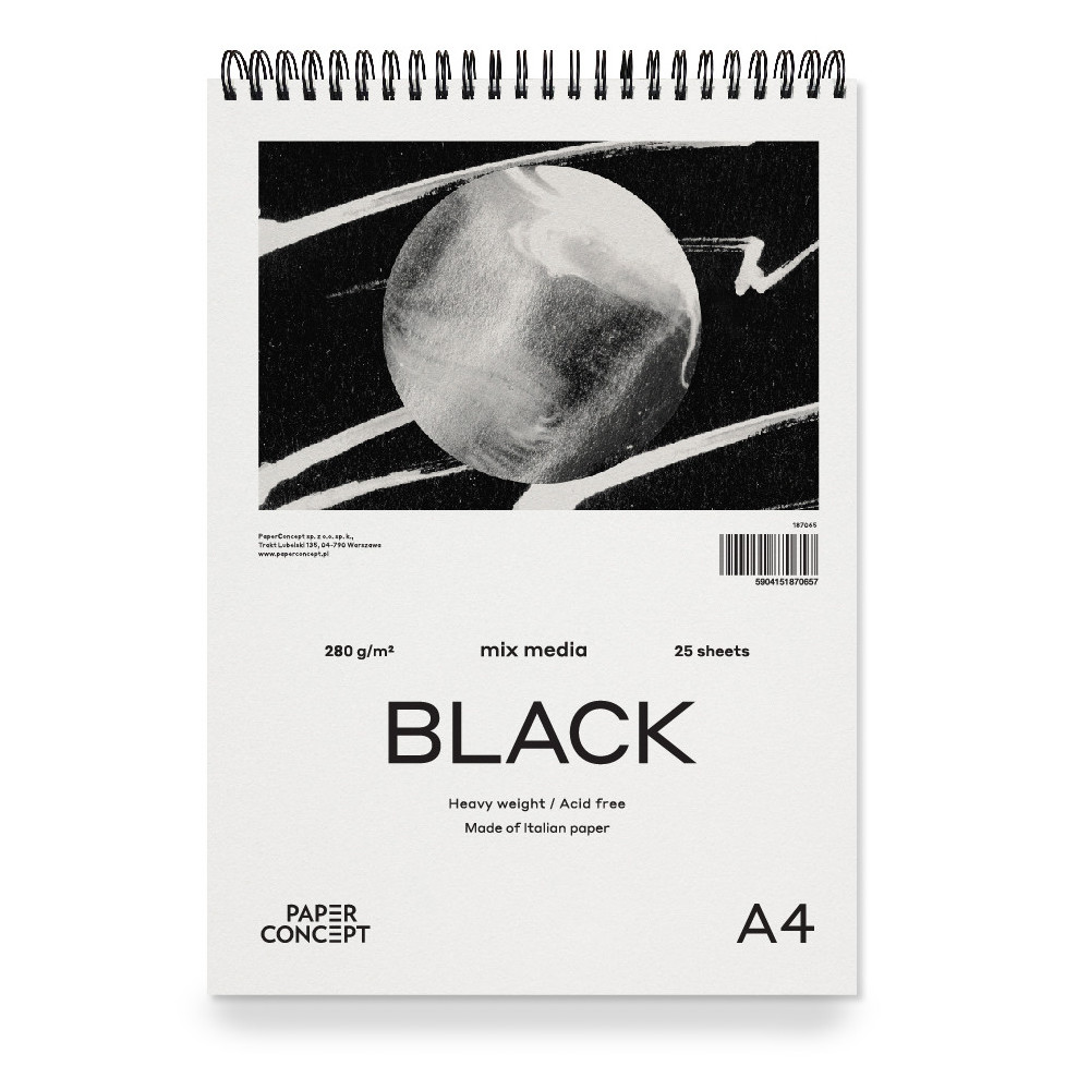 Mix Media Black spiral paper pad - PaperConcept - smooth, A4, 280 g, 25 sheets