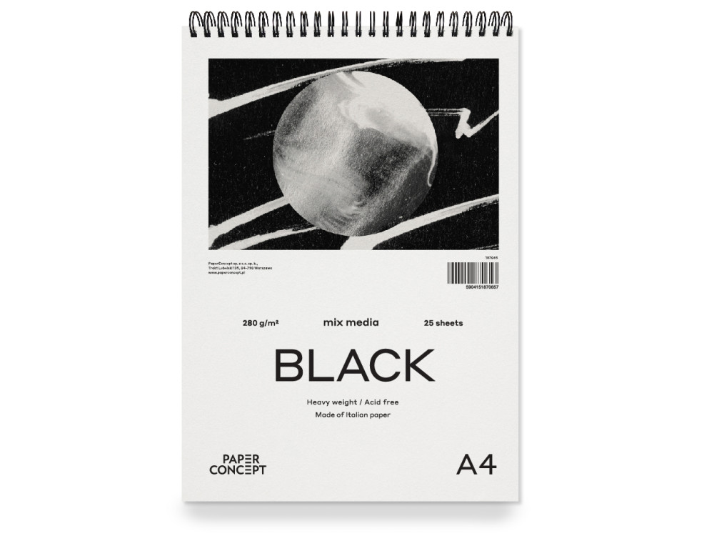 Blok uniwersalny Mix Media Black na spirali - PaperConcept - smooth, A4, 280 g, 25 ark.