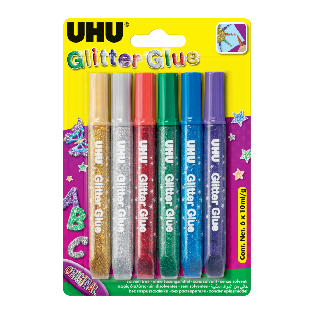 Glitter glue - UHU - 6 x 10 ml