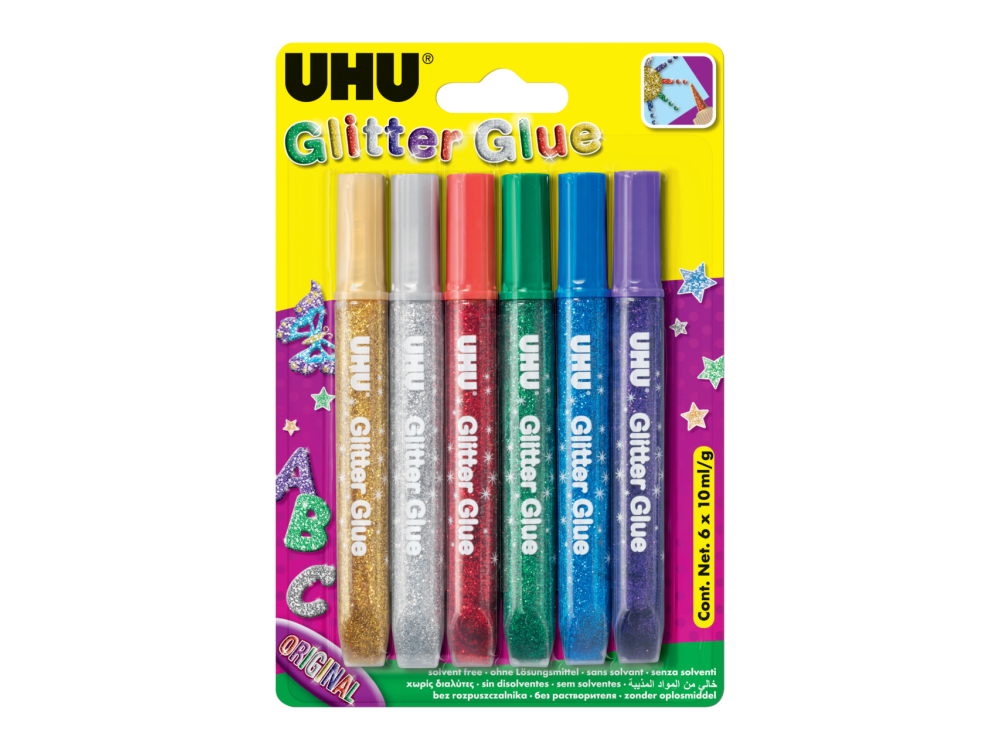 Glitter glue - UHU - 6 x 10 ml