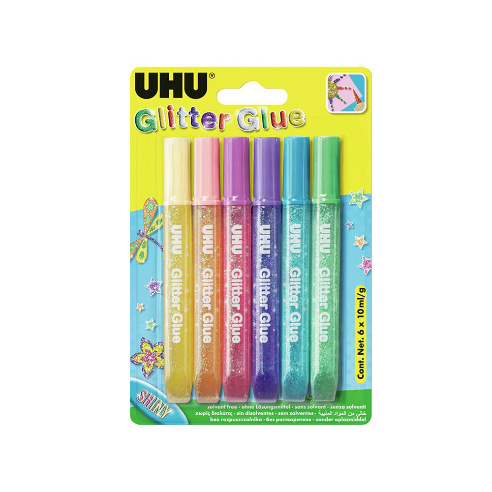 Shiny Glitter glue - UHU - 6 x 10 ml