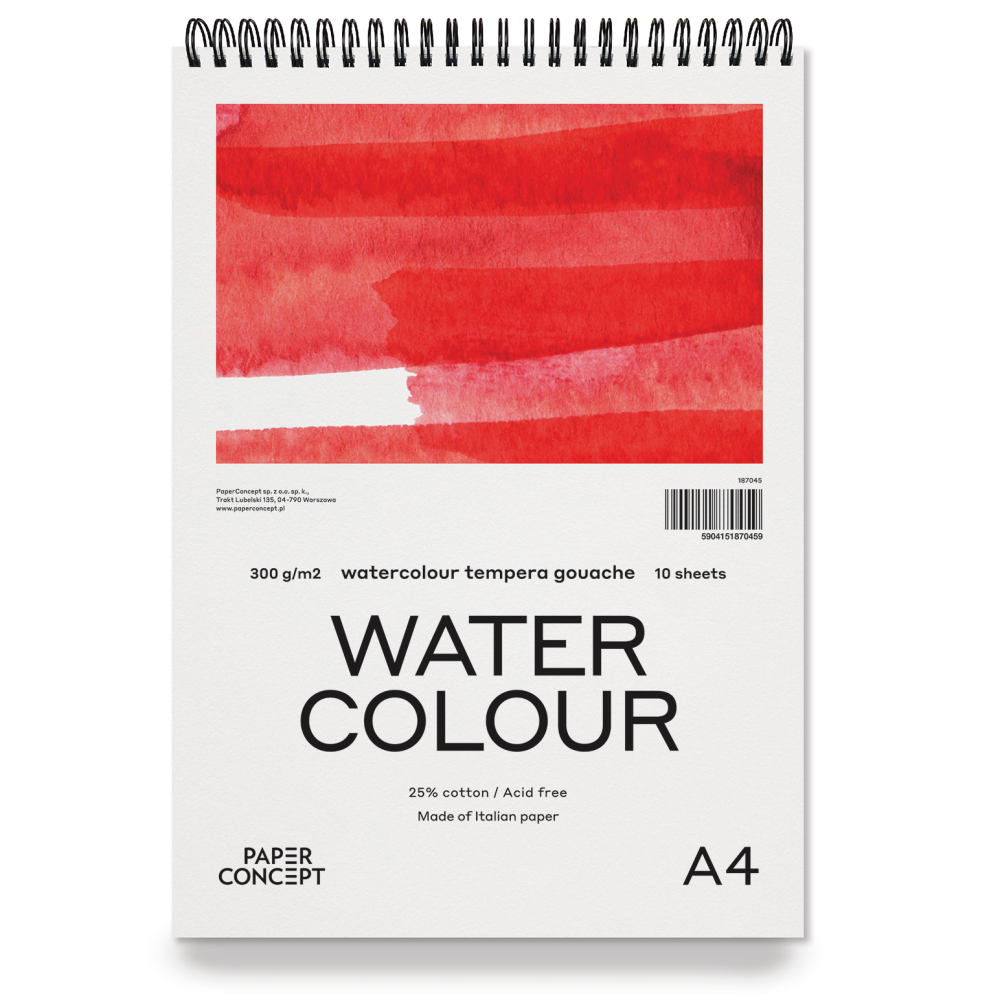 Watercolour spiral paper pad - PaperConcept - cold press, A4, 300 g, 10 sheets