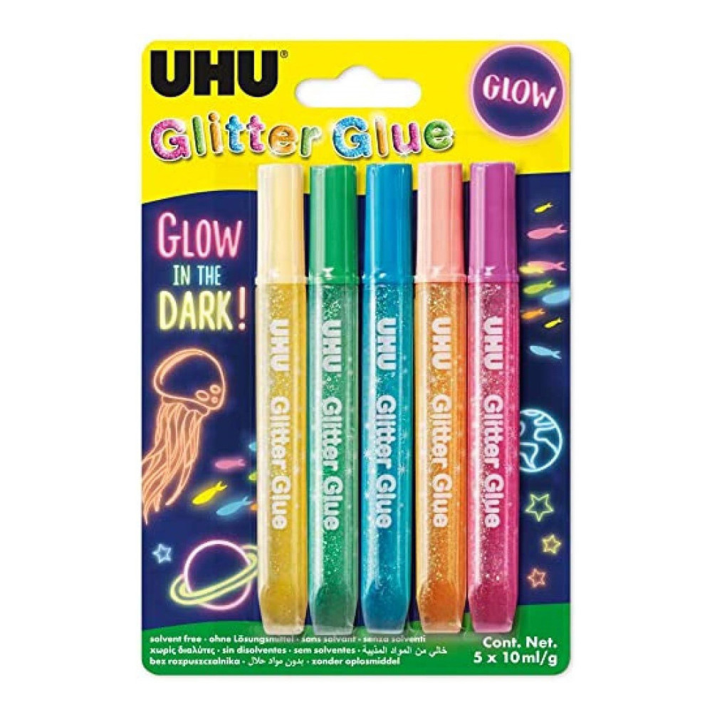 Glitter glue Glow in The Dark - UHU - 5 x 10 ml