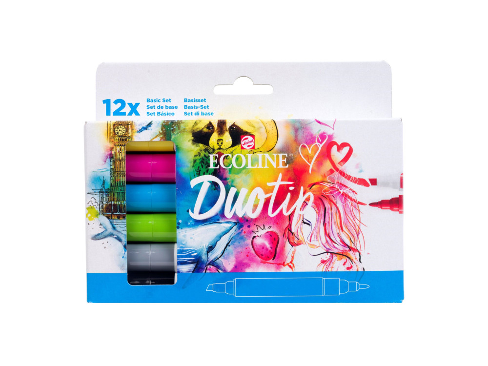 Zestaw pisaków dwustronnych Ecoline Duotip, Basic - Talens - 12 kolorów