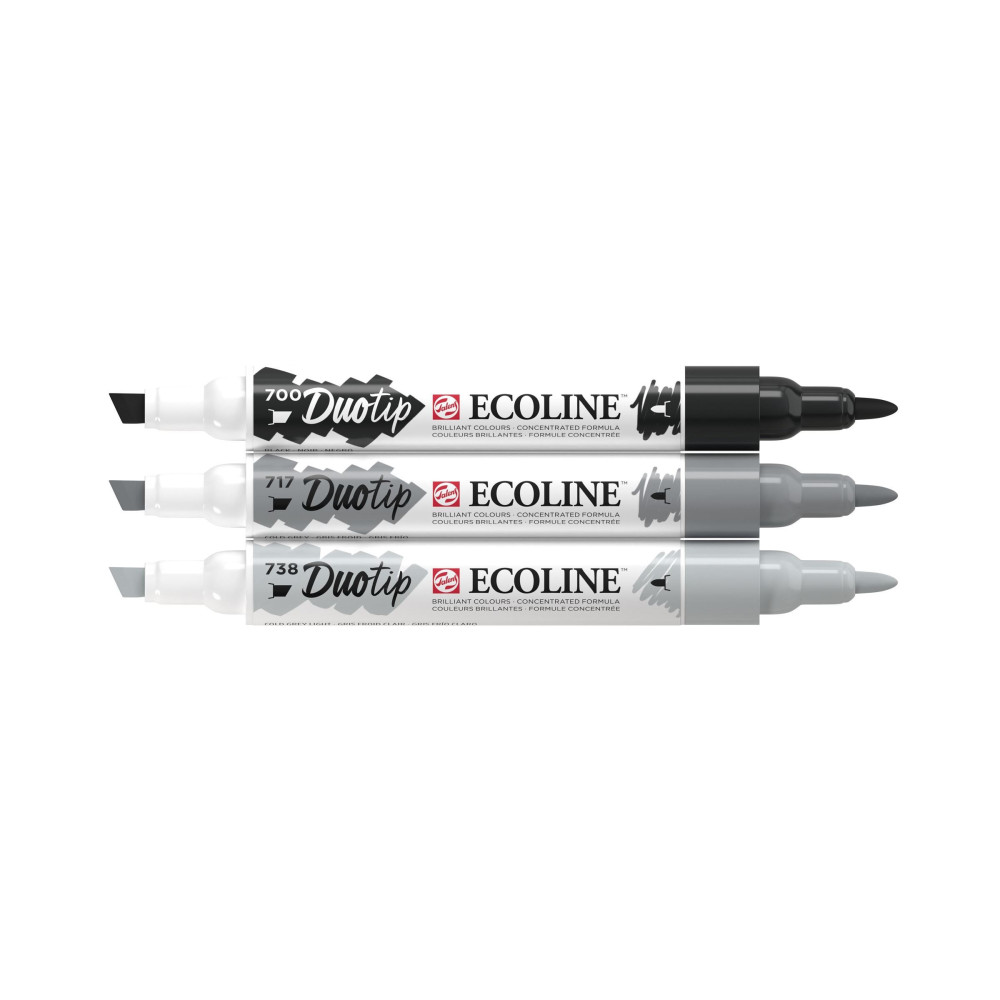 Zestaw pisaków dwustronnych Ecoline Duotip, Black Grey - Talens - 3 kolory