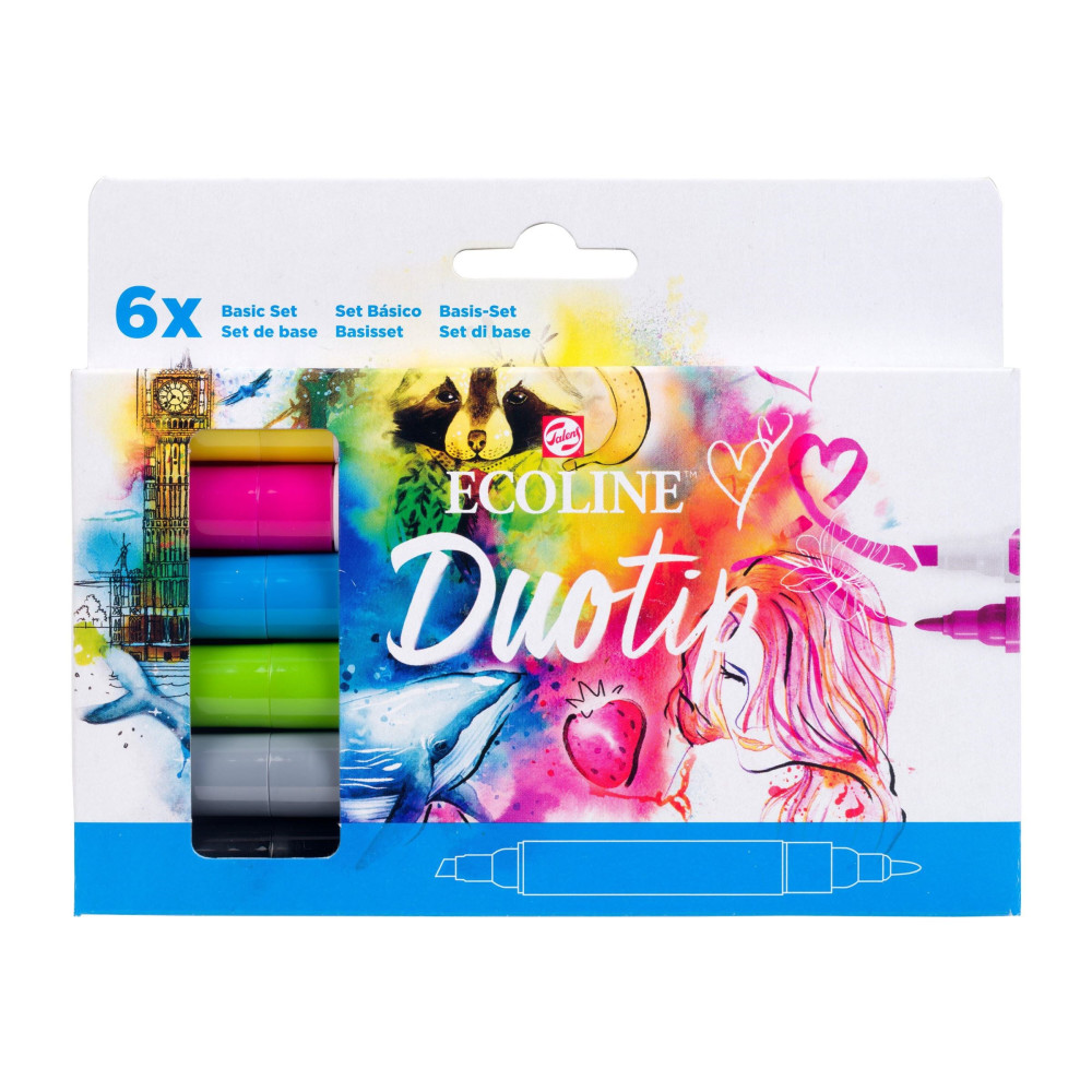 Zestaw pisaków dwustronnych Ecoline Duotip, Basic - Talens - 6 kolorów