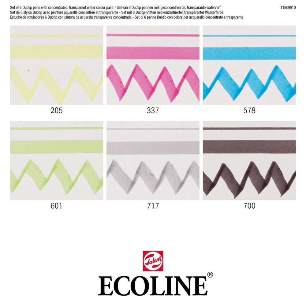 Zestaw pisaków dwustronnych Ecoline Duotip, Basic - Talens - 6 kolorów