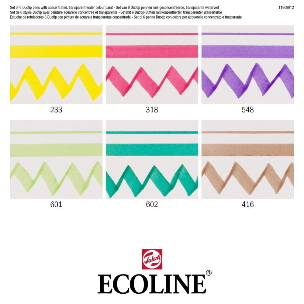 Zestaw pisaków dwustronnych Ecoline Duotip, Botanic - Talens - 6 kolorów