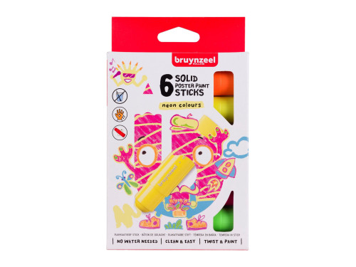 Poster paint stick set, Neon - Bruynzeel - 6 colors x 10 g