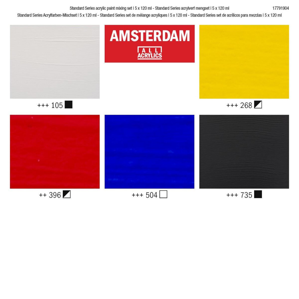 Set of acrylic paints, Mixing - Amsterdam - 5 colors x 120 ml