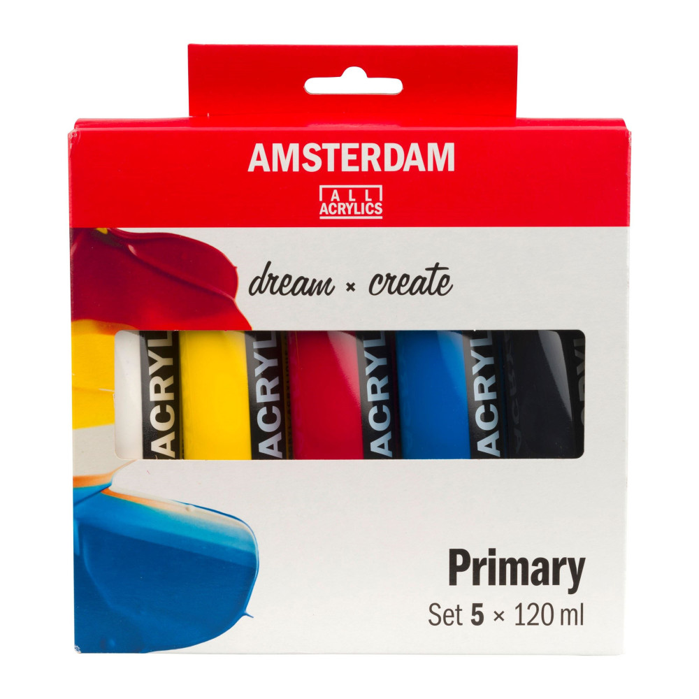Zestaw farb akrylowych, Primary - Amsterdam - 5 kolorów x 120 ml