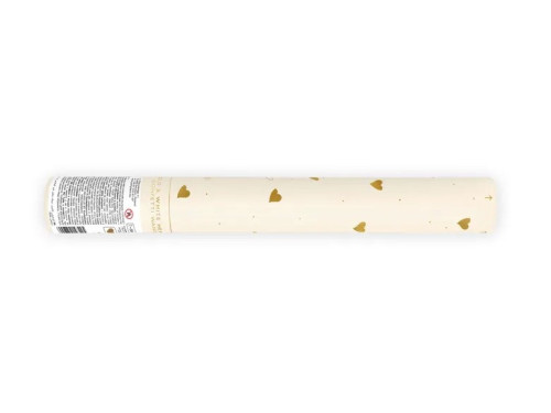 Konfetti, tuba - serca, białe i złote, 35 cm