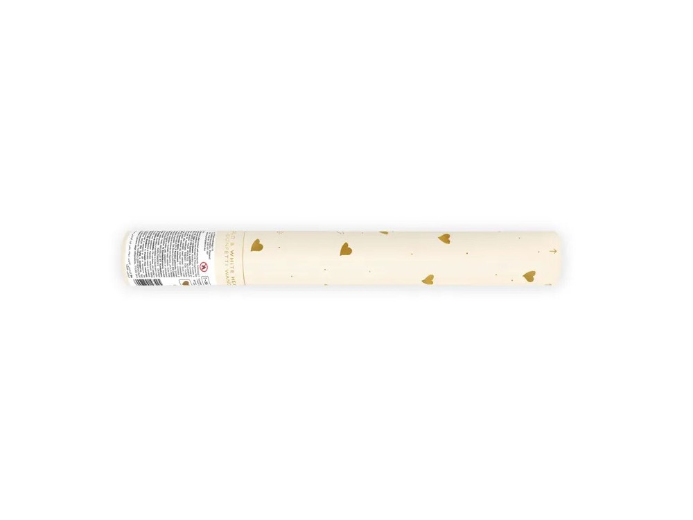 Konfetti, tuba - serca, białe i złote, 35 cm
