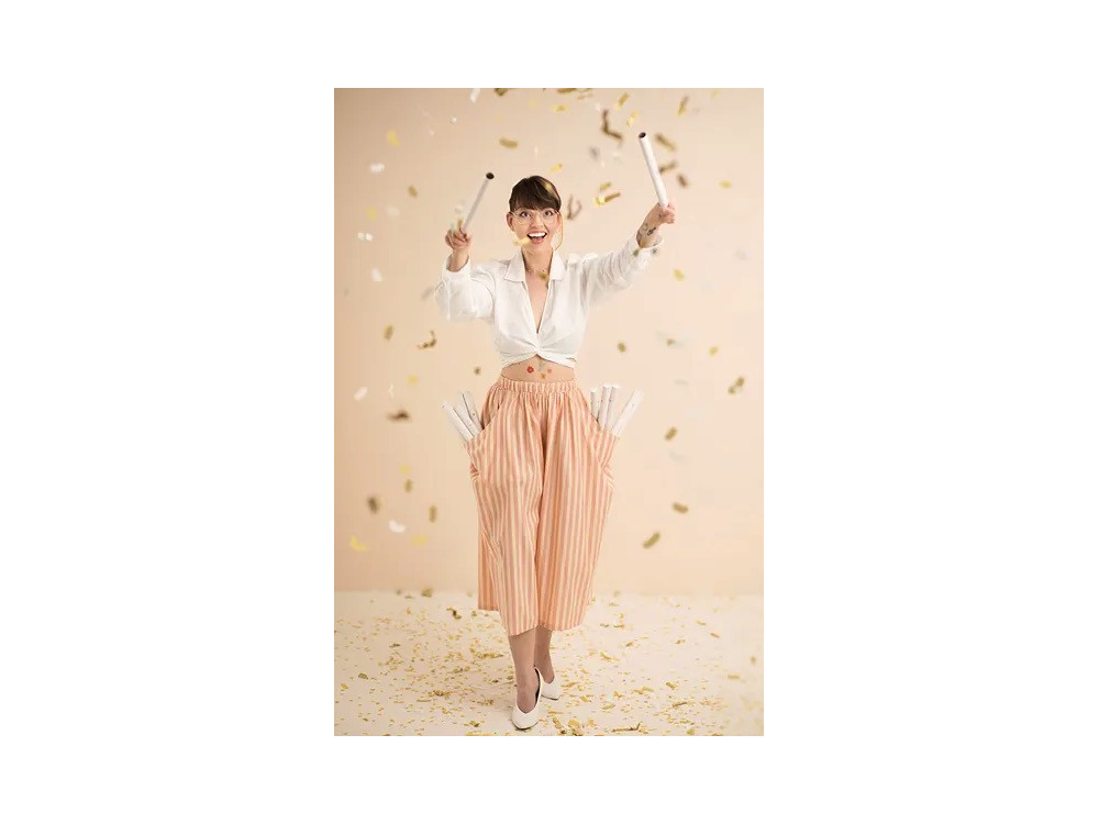 Confetti cannon, rectangles - white and gold, 35 cm