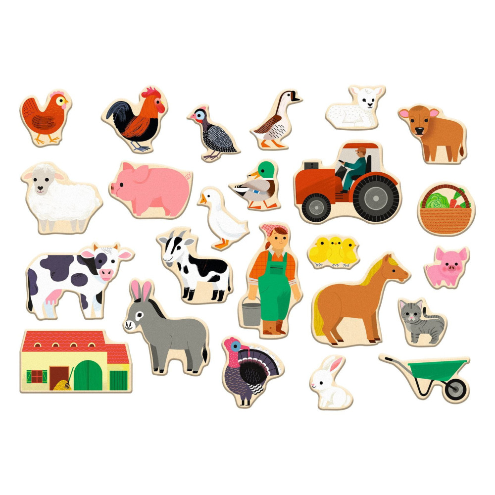 Wooden puzzle with magnets for kids - Djeco - Colorful farm