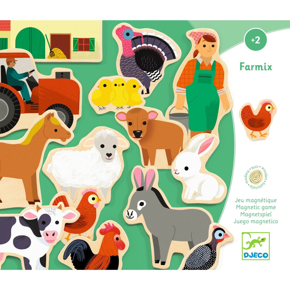 Wooden puzzle with magnets for kids - Djeco - Colorful farm