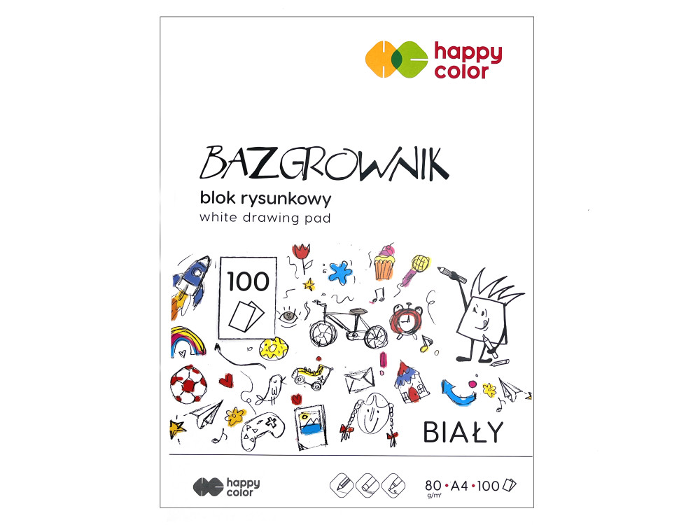 Blok rysunkowy, bazgrownik A4 - Happy Color - biały, 80 g, 100 ark.